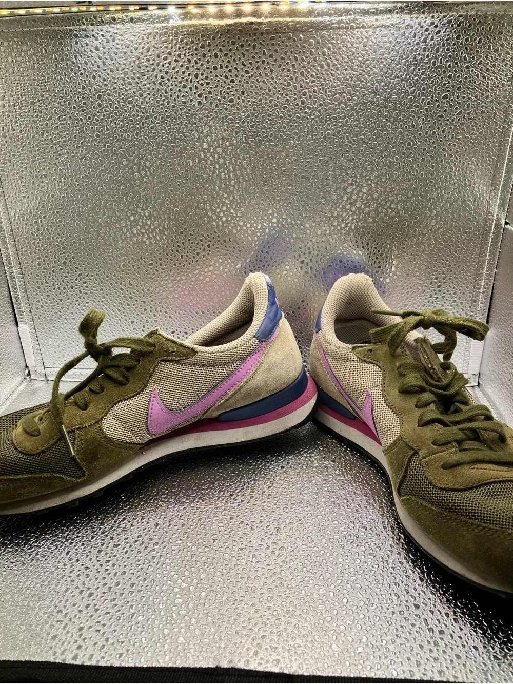 Nike Olive Green Woman’s Sneakers with Purple Swoosh